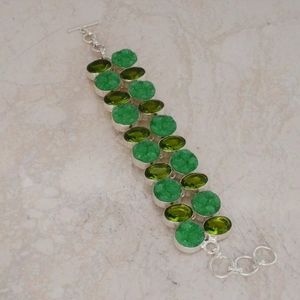 New Amazing Green Druzy and Peridot Silver Bracelet.